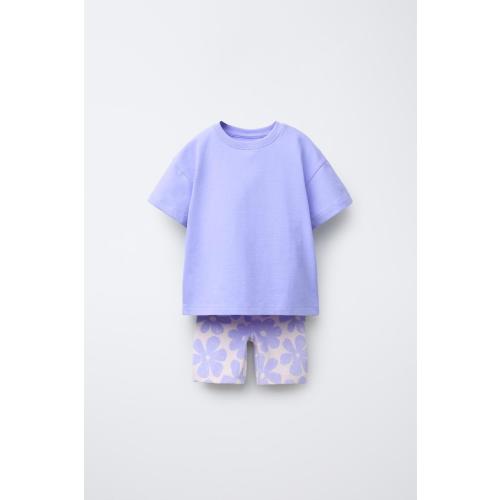 PLAIN T-SHIRT AND PRINTED BIKE SHORTS SET - Mauve | ZARA United States