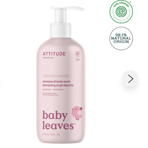 Attitude Unscented Baby Shampoo & Body Wash 2-in-1