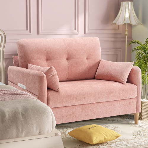 BedLuxury 47'' Wide LoveSeat, 2-seat Chenille sofa with 2 Pillows for Living Room and Small Spaces, Pink