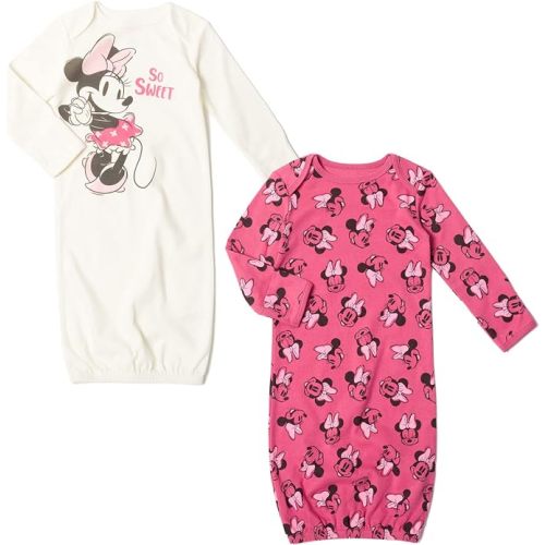 Disney Minnie Mouse Baby Girls 2 Pack Long Sleeve Swaddle Sleeper Gowns Newborn - 0-6 Months - White / Pink