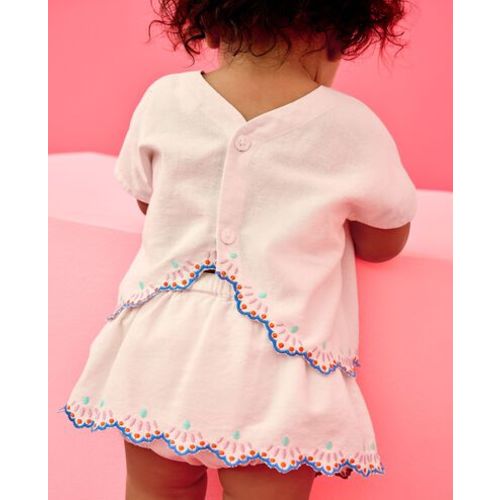 Baby Linen Embroidered Top & Bloomers Set