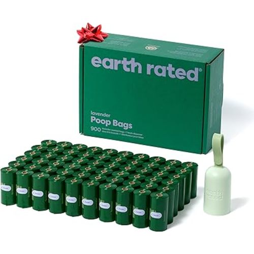 Earth Rated Dog Poop Bag Holder with Dog Poop Bags, Durable and Guaranteed Leakproof, Lavender Scented, 1 Dispenser and 900 Bags