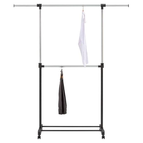 Adjustable Double Rod Garment Rack Black