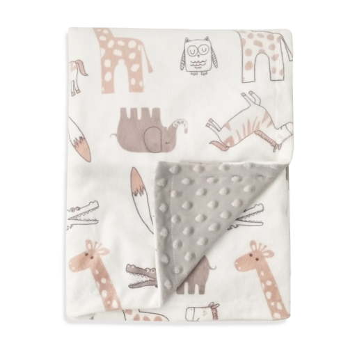Baby Blanket Soft Minky with Double Layer Dotted Backing, Receiving Blanket, Lovely Animals Printed 30 x 40 Inch