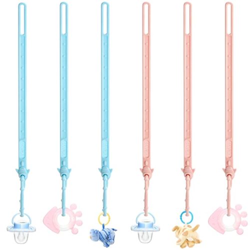 6 Pieces Toy Safety Straps Stretchable Silicone Pacifier Clips Soft Baby Toddler Toy Harness Straps Multi Colors Pacifier Holder for Strollers Shopping Cart High Chair Cars Cribs Bags