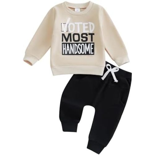 Toddler Baby Boy Fall Winter Clothes Mamas Little Boy Outfit Letter Long Sleeve Sweatshirts and Jogger Pants Set