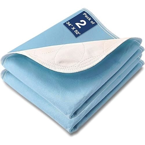 Bed Pads Washable Waterproof, 34" x 52" (2 Pack) Incontinence Bed Pads, Waterproof Bed Pad & Pee Pad, Perfect for Kids, Adults, The Elderly and Pets