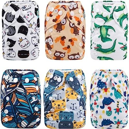 ALVABABY Newborn Cloth Diapers,Reusable Cloth Diaper for Preemie,6pcs Diaper Covers with 12 Newborn Diaper Inserts, Less Than 12pounds Baby Boy