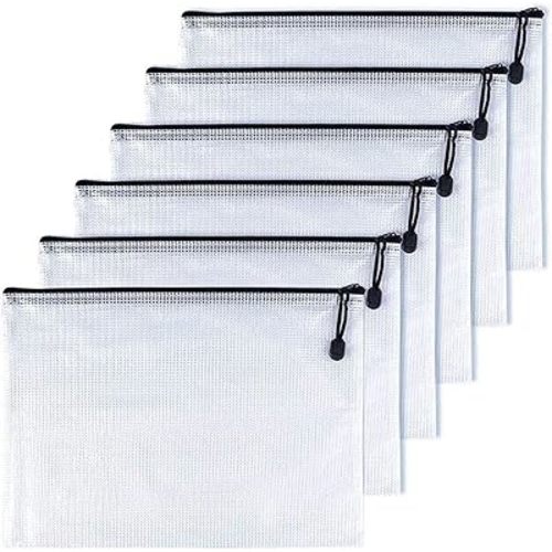 Oaimyy-B5(7"x 11"), Mesh Zipper Pouch Document Folders Bag Plastic Zip File Folders for School Office Supplies, Travel, Organizing Storage-Black,6 Pcs