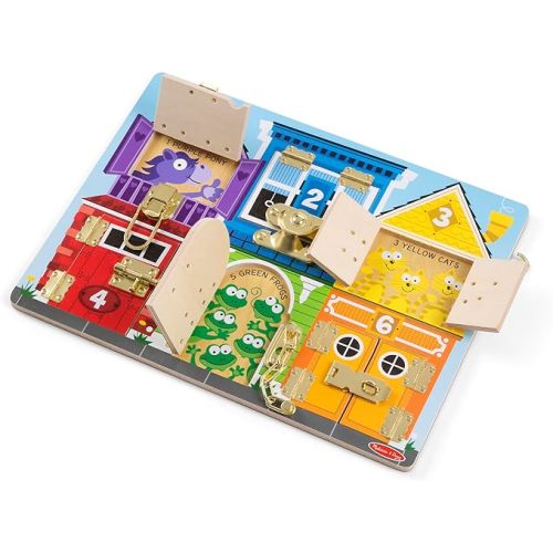 Melissa & Doug Deluxe Latches Wooden Activity Board – 6 Doors with Locks & Latches – Ages 3+