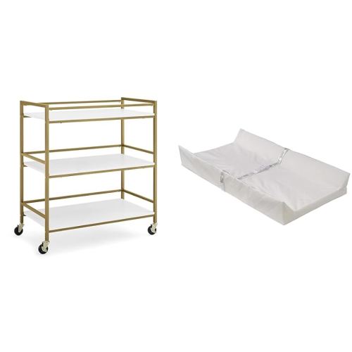 Delta Children Jade Changing Table/Cart, White Melamine/Bronze & Foam Contoured Changing Pad with Waterproof Cover