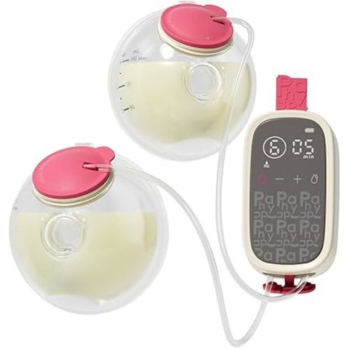 Phanpy E-Rosy Ultra-Light Wearable Hands Free Breast Pump, 3 Modes 8 Levels, High Performance Touch Screen with Lock Screen 40db Low Noise, 24 mm Flange and 20mm Insert Included