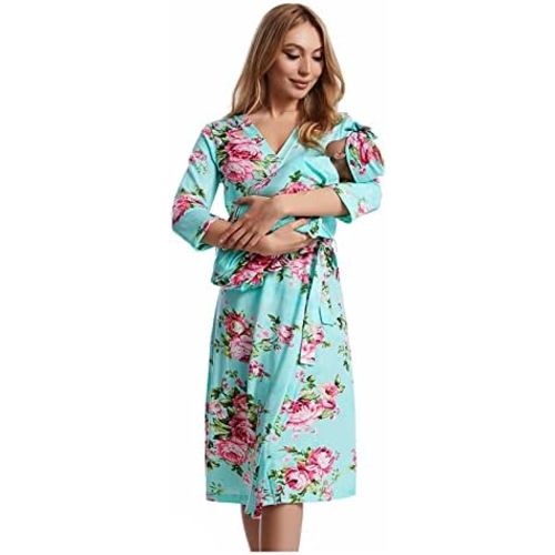 Galabloomer Maternity Robe and Baby Receiving Blanket, Matching Mommy Labor Delivery Robe and Swaddle Set
