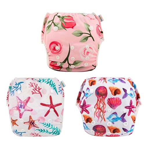 Babygoal Baby & Toddler Girl and Boy Swim Diapers, Reusable Adjustable Washable One Size Fits 6M-3T Gifts and Swimming Lessons 3 Pack 3ZSD06