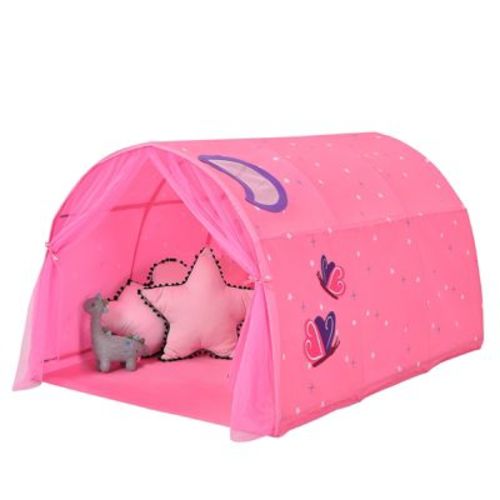 Infans Kids Dream Bed Tent, Portable Baby Playhouse Privacy Space Twin w/Double Net Curtain, Inner Pocket & Carrying Bag, Children Play Tent, Pink