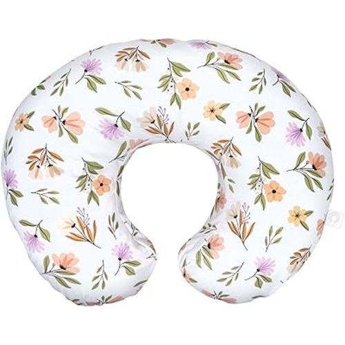 Boppy Original Nursing Pillow, Neutral Wildflowers, Ergonomic Nursing Essentials for Bottle and Breastfeeding, Firm Fiber Fill, with Removable Pillow Cover, Machine Washable