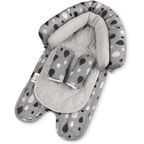Travel Bug Baby & Toddler 2-in-1 Head Support Duo Head Support + Strap Covers for Car Seats, Strollers & Bouncers (Raindrop)