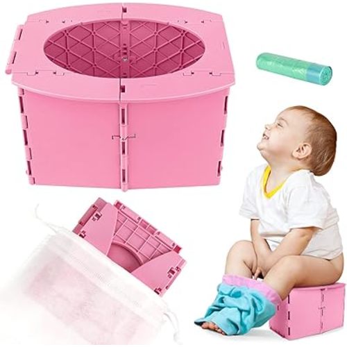 Travel Potty for Kids, Reusable Portable Folding Potty for Toddler, Foldable Toilet for Outdoor Camping, Toddler Potty Seat(Pink)