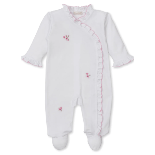 SCE Rose Blooms White/Pink Hand Emb. Footie