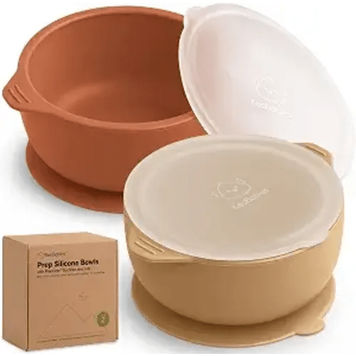 KeaBabies 2-Pack Baby Bowls with Suctions, Lids - Silicone Toddler Suction Bowls for Baby Boy, Girl, Kids, Food Grade Silicone, BPA-Free, Dishwasher Safe, Toddler Eating Essentials (Terracotta)
