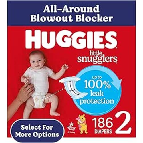 Huggies Size 2 Diapers, Little Snugglers Baby Diapers, Size 2 (12-18 lbs), 186 Count (3 Packs of 62), Packaging May Vary