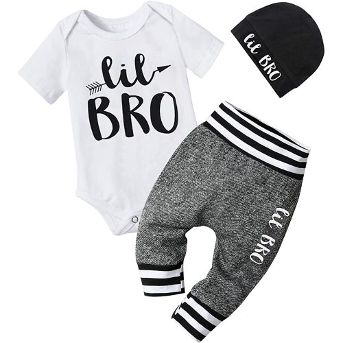 Fommy Newborn Baby Boy Clothes New to The Crew Letter Print Romper+ Pants+Hat 3PCS Outfit