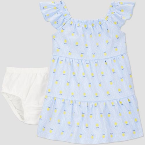 Carter's Just One You® Baby Girls' Lemon Dress - Blue 6M: Cotton Flutter Sleeve Tunic, Crew Neck, Elastic Waist