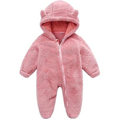 Baby Girls Clothing Sets Newborn Infant Baby Girl Boy Cute Solid Long Sleeves Ear Footed 0to3 Month (Pink, 0-3 Months)