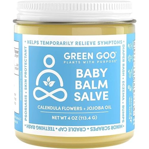 Green Goo Baby Balm, Organic Gentle Moisturizing & Soothing Baby Lotion, Helps Relieve Skin Irritations, 4 Oz Jar