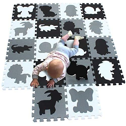 MQIAOHAM Children Foam Play mat Baby mats for Floor Sensory Babies Carpet Kids Animals Childrens Rug Jigsaw playmats Rugs Soft Tiles Crawling Animal Crawl White Black Grey P058HBH