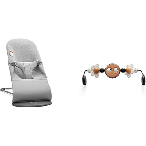 BabyBjörn Bouncer Bliss 3D Jersey Light Gray & Toy for Bouncer Googly Eyes Black & White Bundle