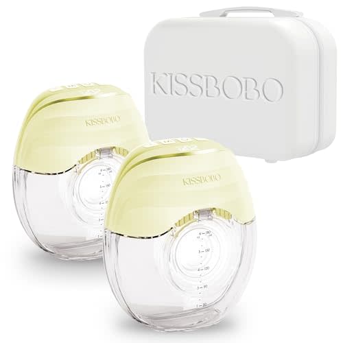 KISSBOBO GLE10 Wearable Breast Pump - Hands-Free, Invisible & Lightweight Design, 3 Modes & 8 Levels, Portable Electric Breast Pump with 19/21/24mm Options, Includes Travel Suitcase (Yellow,2pcs
