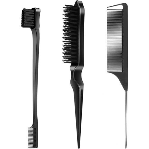 3 Pcs Slick Back Hair Brush, Rat Tail Comb, Edge | Bristle Brush, Hair Accessories for Girls, Kids, Toddlers Sleek Ponytail/Bun, Edge Control and Smoothing Baby Hair & Flyaways