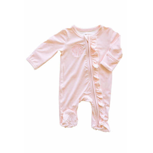 Picot Trim Bamboo Zipper Footie in Baby Pink | Caden Lane