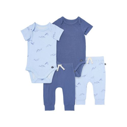 Modern Moments™ by Gerber Baby Boys' 4-Pack Bodysuit and Pant Set, Light Blue Whale, 6-9 months