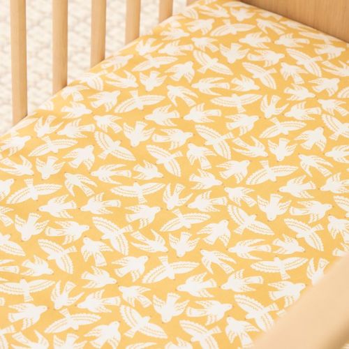 Bird Crib Fitted Sheet: Sunshine Yellow [West Elm]