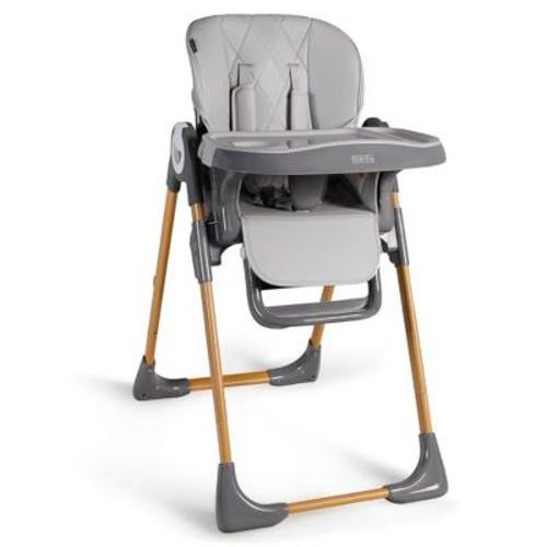 Kinder King Foldable 3 In 1 High Chair For Babies & Toddlers, Converts To Toddler Chair, Adjustable Height, Recline, Double Trays, Easy To Clean, Gray