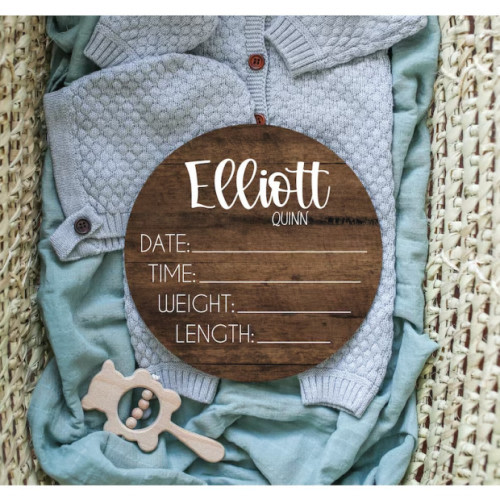 Birth Stats Round Wood Baby Name Sign