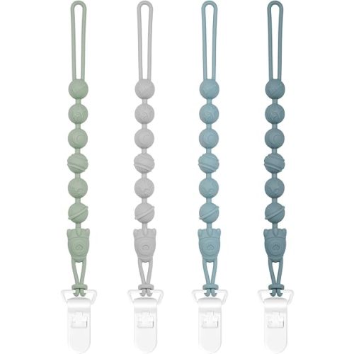 4-Pack Silicone Pacifier Clips:One-Piece Baby Pacifier Clip, 100% Food Grade Silicone, Cute Space-Themed Patterns Pacifier Holder Clip, Soft and Flexibie Paci Binky Clips, Baby Newborn Essentials