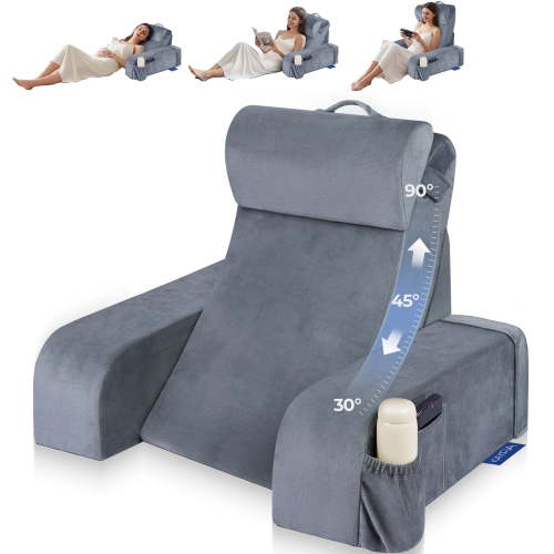 Kayfia Reading Pillow with 30-90° Adjustable Angle & Height, 2 in 1 Back Wedge Pillow for Bed Sitting up with Detachable Arms Rest, Backrest Pillow for Reading/Gaming/Working in Bed or Couch, Medium
