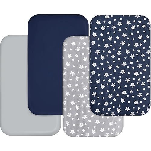 Bassinet Sheets for Baby Boys 4 Pack(33" x 20"), Compatible with Mika Micky, Baby Delight, Dream On Me, Koola Baby, AMKE and Other Rectangle Bassinet Mattress