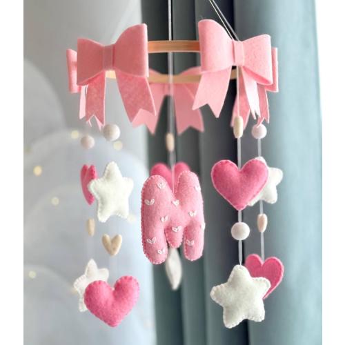 Personalized Baby Mobile with Custom Initial – Pink Bow Crib Mobile – Baby Girl Nursery Decor & Newborn Gift