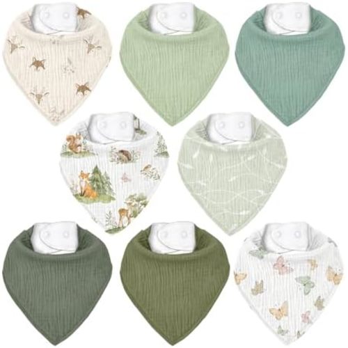 Muslin Baby Bibs 8 Pack, Baby Bandana Drool Bib for Drooling and Teething, Cotton Soft Absorbent for Girls Boys