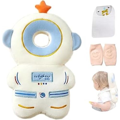 Baby Head Protector Backpack, Adjustable Head Protection Backpack with Baby Knee Pads for Walking & Crawling, Soft, Breathable and Wearing Safety Baby Head Protector - Astronaut