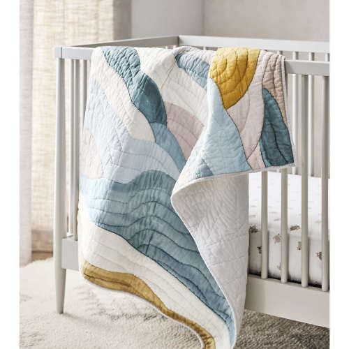 Cloud Embroidered Hand-Quilted Organic Cotton Baby Crib Quilt