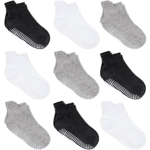 Zaples Baby Non Slip Grip Ankle Socks with Non Skid Soles for Infants Toddlers Kids Boys Girls - 1-3T - Assorted - 9 Pairs