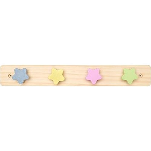 WonderBee Kids Coat Rack Wall Mount | Kids Wall Hooks for Backpacks, Towels and Coats | Mounted 14" Wall Hanger | Decorative for Kid's Bedroom, Playroom, Bathroom | Natural Pine