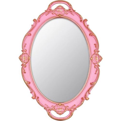 Vintage Small Mirror 14.5 x 10 inch Oval Pink Wall Mirror