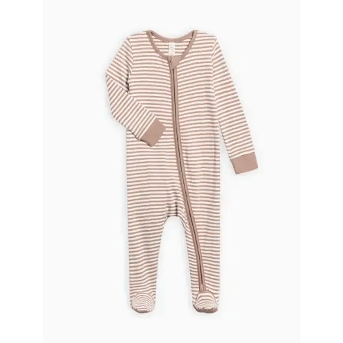 Peyton Zipper Sleeper | Truffle Stripe