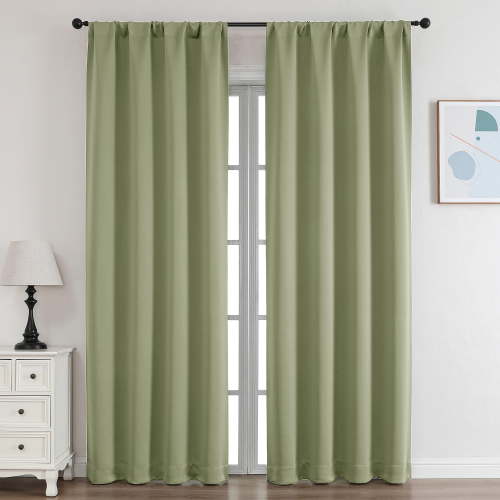 OVZME Sage Green Blackout Curtains for Bedroom 84 Inch Long 2 Panels Set, Thermal Insulated Drapes with Dual Rod Pocket for Living Room Privacy, W50 x L84 Inch